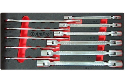 Набор шарнирных и рожковых ключей, 11 предметов в ложементе AmPro T40994