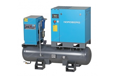 Компрессор винтовой, 7,5 кВт, 10 бар, 900 л/мин, ресивер 260 л, осушитель Артикул: NCC10RD