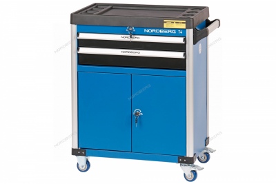 Тележка инструментальная, 2 выдвижных ящика, 2 полки с дверцами Артикул: T4