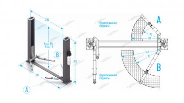 Подъемник двухстоечный 4 т, нижняя синхронизация, H=2,8 м, 220 В, синий Артикул: APO-40C_220