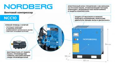 Компрессор винтовой, 7,5 кВт, 10 бар, 900 л/мин, без ресивера Артикул: NCC10