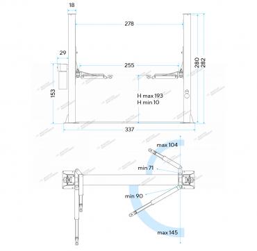 Подъемник двухстоечный 4 т с нижней синхронизацией, H=2,8 м, 380 В, синий  Артикул:  STX40TT_380