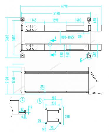 Подъемник четырехстоечный 5 т, c ручной траверсой 3 т N433, для сход-развала, механическое снятие Артикул: 4450_MG(M)