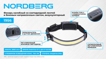 Фонарь налобный со светодиодной лентой и боковым направленным светом, аккумуляторный Артикул: 1956