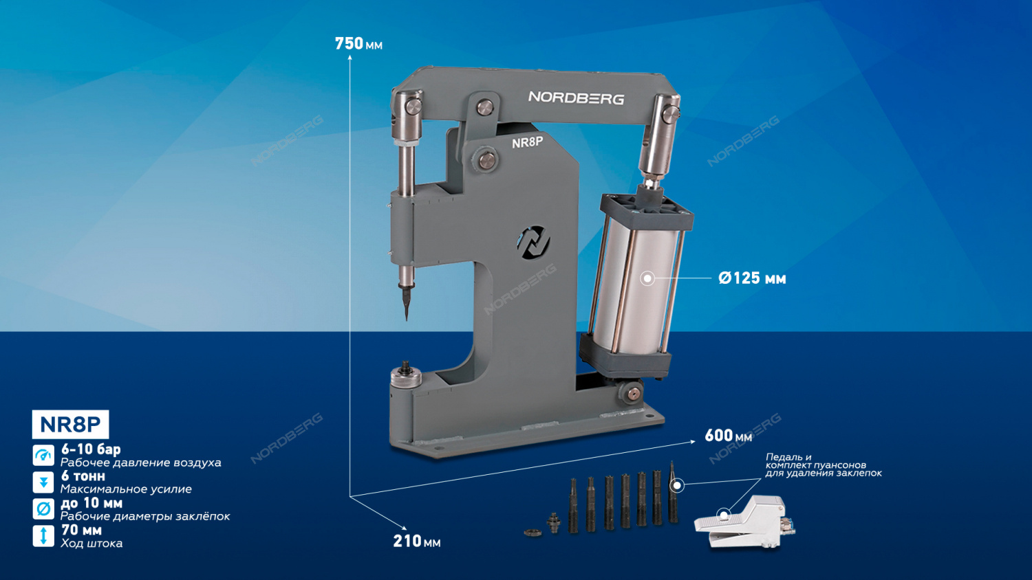 Пневматические станки для заклепки грузовых тормозных колодок цилиндр 125  NORDBERG NR8P купить в Нижнем Новгороде, цена | Мастер Инструмент